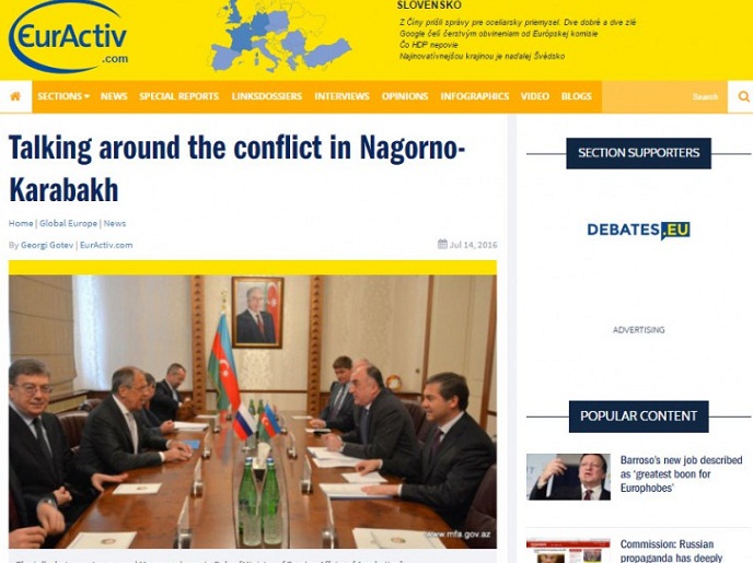 Euroactiv portal publishes article on Armenia-Azerbaijan, Nagorno-Karabakh conflict 